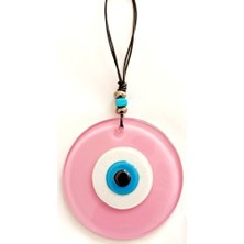 Ett Pembe Renk Cam Nazar Boncuklu El Yapımı Özel Tasarım Duvar Süsü Hediyelik Eşya