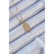 Eco Port 316L Çelik Zincir Altın Renk Zirkon Taşlı Kutup Yıldızlı Vintage Kolye