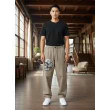 Kurukafa Tasarımlı Keten Pantolon