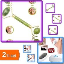 Hereveoyuncak Jade Roler Yeşim Taşı Yüz Masaj Aleti + Ped Egg Ayak Bakım Törpüsü - 2li Set Q9W2G7
