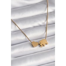 Eco Port 316L Çelik Gold Renk Fil Kalp Figürlü Kadın Kolye