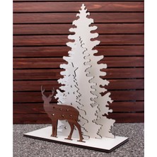Empressco 31X17CM Yılbaşı Dekor Demonte Çam ve Geyik Ahşap Süs Seti