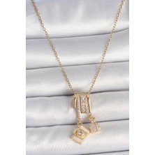 Eco Port 316L Çelik Gold Renk Zirkon Taşlı Sallantı Fotoğraf Makinası Figür Charm Kadın Kolye