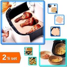 Hereveoyuncak 100 Adet Air Fryer Pişirme Kağıdı Deliksiz + 100 Adet Air Fryer Pişirme Tabak Model - 2li Set X0T0U8
