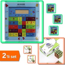 Hereveoyuncak Ahşap Eğitici Oyuncak + Küp Yapboz - Eğlenceli Öğrenme Seti - 2li Set N4W5A7