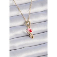 Eco Port 316L Çelik Gold Renk Renkli Kalp Figür Charm Model Kadın Kolye