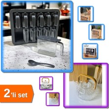 Hereveoyuncak 12 Bölmeli Standlı Kaşıklı Baharatlık Seti + Ahşap Saplı Cam Çizgili Demlik - 2li Set T3A6B8