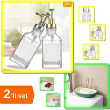 Hereveoyuncak 2 Adet Cam Sıvı Sabunluk Losyonluk Krom + 1 Adet Lavabo Şeklinde Sabunluk - 2li Set E2Q5G4