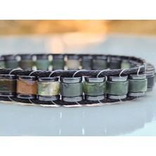 Hint Akik Doğal Taş Örme Erkek Bilekliği 6x3 mm