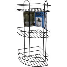 Siyah  3 Katlı - Üçgen Metal Banyo Köşelik - Duşkabin Raf (5224)