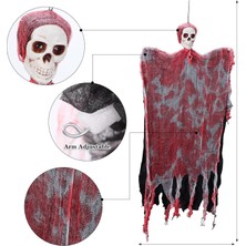 LED Işıklı Kahkaha Atan Sesli Sensörlü Ürpertici Kuru Kafa Kanlı Korku Hayalet Saçaklı Deko