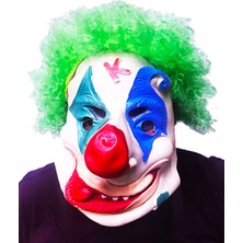 Yeşil Renk Afro Bonus Peruklu Palyaço Lateks Et Maske (5224)
