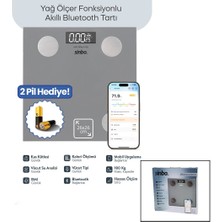 Gri Yağ Ölçer Akıllı Bluetooth Cam Baskül Pilli 180KG/50GR 26X26CM 8-Kişi Hafıza LCD Ekran