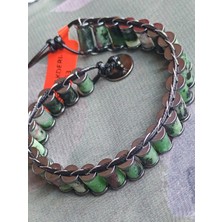 Ruby Zoisit Yeşil Doğal Taş Örme Erkek Bilekliği 4x2 mm