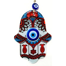 Kırmızı Balıklı Nazar Boncuklu Fatma Ana Bereket Eli Füzyon Cam Duvar Süsü