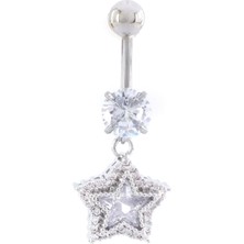 Bz Burgu Zincir 316L Çelik Yıldız Model Zirkon Taşlı Piercing  PRC-224