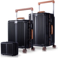 Zeplin Boxy Pc Policarbon 3'lü Valiz Seti (Kabin Orta ve Makyaj) Siyah-Kahve