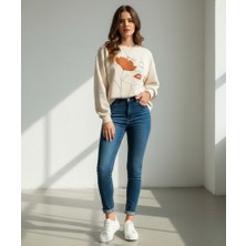 Hena Floral Serenity Oversize Bej Sweatshirt