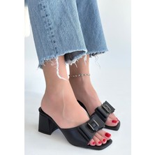 Shoegar Veor Siyah Cilt Topuklu Terlik