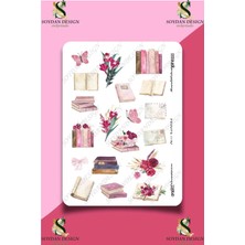 One Little Happiness Soft Pink Pembe Book Kitap Temalı Sticker Seti  Etiket Laptop Notebook Tablet Telefon