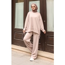 Sefa Merve Bağcık Detaylı Tesettür Pantolonlu Takım 2175-02 Bej