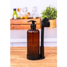 Vadi Yumuşak Silikon Fırçalı Tezgah Üstü Mutfak Banyo Sıvı Sabunluk Takımı-Bulaşık Yıkama Temizlik Seti