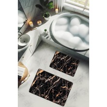 Dolce Mariee Yıkanabilir Kaymaz Tabanlı Modern Desenli 2'li Banyo Paspas Takımı BPS0012