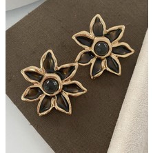 H&S Aksesuar Çelik Siyah Tasarım Çiçek Küpe , Leyla Küpesi , Leyla Dizisi Çiçek Küpe