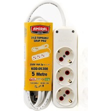 Amiral 3' Lü Topraklı 5 Metre Kablolu Grup Priz