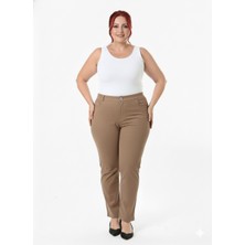 Büyük Beden % 96 Pamuk Full Likralı Yüksek Bel Yan Lastikli Bilek Boy Gabardin Pantolon