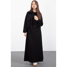 Cansın Mini Siyah Fermuarlı Crop Ceketli Sıfır Kol Kız Çocuk Elbise Takımı  23409