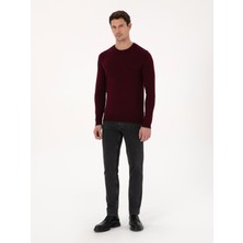 Cacharel Erkek Bordo Slim Fit Pamuk Karışımlı Bisiklet Yaka Triko Kazak 50318676-VR014