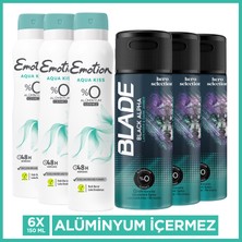 Blade Black Alpha Erkek Deodorant 3x150 Ml & Emotion Aqua Kiss Kadın Deodorant 3x150 Ml
