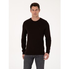 Cacharel Erkek Kahverengi Slim Fit Pamuk Karışımlı Bisiklet Yaka Basic Triko Kazak 50318620-VR029