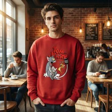 Hena Tom & Jerry Oversized Sweatshirt – Bitmeyen Kovalamaca Başlasın! Kırmızı