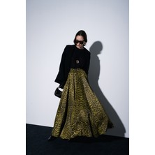 Societa Leopar-Olive Bol büzgülü yüksek bel etek 81295