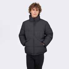 Only & Sons Pack Life Puffer Erkek Gri Dik Yaka Mont
