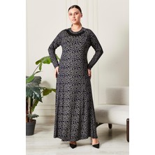 FERACE Kadın Buyuk Beden Yakası Taşlı Penye Elbise