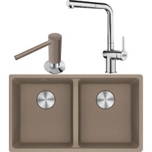 Franke Mrg 120-35-35 Granit Oyster Renk Evye, Actıve Plus Doccıa 2.0 Krom Renk Armatür, Sıvı Sabunluk Oyster Renk