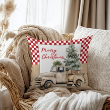 Evmila Mery Christmas Desen Kadife Kırlent Kılıfı 43X43 cm Çift Taraf Baskılı Fermuarlı