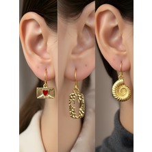 NKT Collection Kaktüs Deniz Kabuğu Kalp Zarf Sembol Figürlü 3’lü Kadın Küpe Set