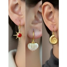 NKT Collection Deniz Kabuğu Beyaz Kalp Kırmızı Kutup Yıldızı Sembol Figürlü 3’lü Kadın Küpe Set