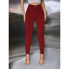 Aesco Kadın Yüksek Belli Önden Fermuar ve Nervur Detaylı Dalgıç Tayt