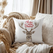 Evmila Geyik Desen Kadife Kırlent Kılıfı 43X43 cm Çift Taraf Baskılı Fermuarlı