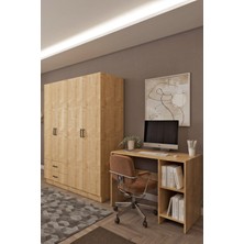 Ases Mobilya Ases HDF5358 Genç Odası Gardırop ve Çalışma Masası Hediyeli Beyaz - Safir Meşe