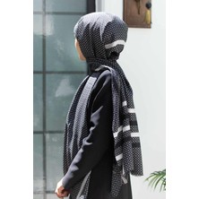 Vissona 100% Ipek Bant Desenli Siyah Renkli Şal