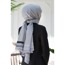 Vissona 100% Ipek Bant Desenli Krem - Gri Renkli Şal