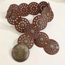 Uccello Kadın Etnik Desenli Metal Tokalı Geniş Kemer – Bohem Vintage , Elbise & Abiye Uyumlu, Ayarlanabilir