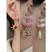 NKT Collection Balık Bavul Kırmızı Kutup Yıldızı Sembol Figürlü 3’lü Kadın Küpe Set