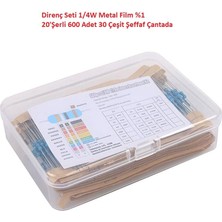 Direnç Seti 1/4W Metal Film %1 20'şerli 600 Adet 30 Çeşit Şeffaf Çantada